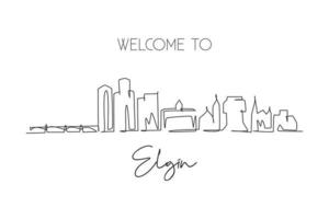 un unico disegno a tratteggio skyline della città di elgin, illinois. paesaggio storico della città del mondo. la migliore cartolina di destinazione per le vacanze. tratto modificabile alla moda linea continua disegnare disegno vettoriale illustrazione