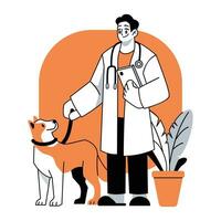 veterinario con cane vettore illustrazione nel piatto linea cartone animato stile