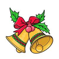 Natale campane con rosso arco e agrifoglio le foglie isolato su bianca sfondo. saluto carta per Natale, nuovo anno. festivo decorazione, design elemento. vettore illustrazione