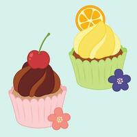 carino Cupcake disegni decorazione frutta vettore