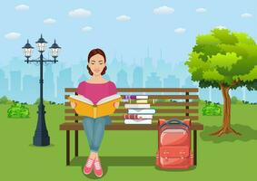 giovane donna lettura libri vettore