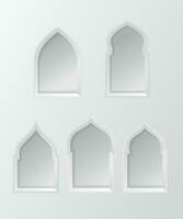 impostato di Arabo stile finestre. 3d Arabo archi. architettonico design elementi per musulmano vacanze. vettore