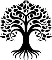 albero di vita - nero e bianca isolato icona - vettore illustrazione