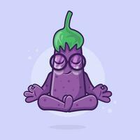 calma melanzana verdura personaggio portafortuna con yoga meditazione posa isolato cartone animato nel piatto stile design vettore