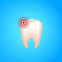 Mal di denti. Un dente con carie dentale e dolore. Illustrazione vettoriale realistico