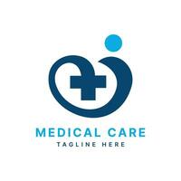 medico cura logo design moderno semplice creativo concetto per assistenza sanitaria cliniche vettore
