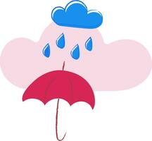 illustrazione di piovoso tempo atmosferico. gocce autunno su il rosa ombrello. figli di illustrazione vettore