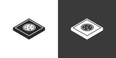 Pizza scatola isometrico icona. un' scatola di Pizza nero silhouette su bianca sfondo e rovesciato bianca su nero. vettore design per un' pulito estetico. Pizza scatola icona semplicistico illustrazione minimalista stile