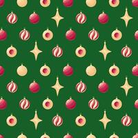 Natale senza soluzione di continuità modello con d'oro e rosso Natale albero ornamenti su verde sfondo. sfondo illustrazione con Natale decorazione vettore