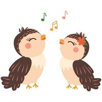 carino uccelli cantare su un' ramo. vettore illustrazione di Due uccelli con Appunti su un' bianca sfondo. Stampa per cartolina, maglietta disegno, manifesto.