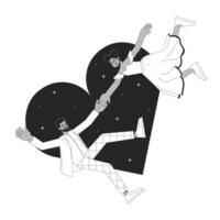 afroamericano coppia amore a primo vista nero e bianca 2d illustrazione concetto. nero fidanzata fidanzato cartone animato schema personaggi isolato su bianca. romanza metafora monocromatico vettore arte