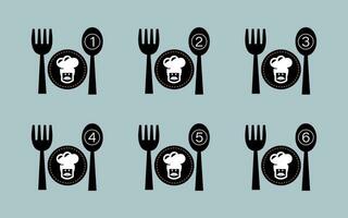 ristorante icona, piatto porzione numero simbolo cucchiaio e piatto. vettore