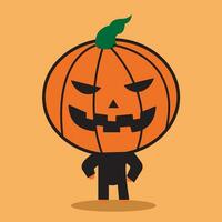 carino Halloween zucca costume. poco cartone animato ragazzo vestito come un' zucca. vettore