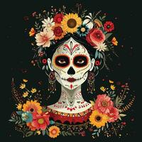 catrina messicana con fiori vettore