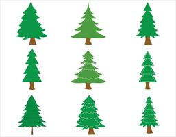 vettore impostato di cartone animato Natale alberi, pini per saluto carte, inviti, striscioni, ragnatela. nuovo anni e Natale tradizionale simbolo albero con ghirlande, leggero lampadine, e stelle. inverno vacanza. icona