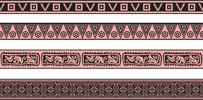 vettore impostato di rosa e nero nativo americano ornamentale senza soluzione di continuità frontiere. struttura di il popoli di America, aztechi, maya, incas