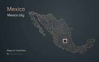 Messico carta geografica con un' capitale di Messico città mostrato nel un' microchip modello. e-governo. mondo paesi vettore mappe. microchip serie