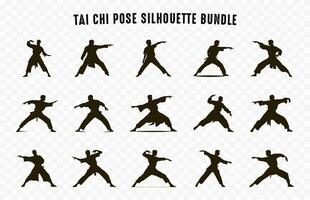 tai chi se stesso difesa sagome clipart fascio, tai chi posa silhouette vettore impostato