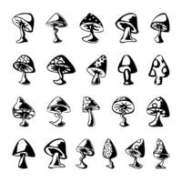 impostato di diverso fungo icona sagome isolato su un' bianca sfondo vettore illustrazione.