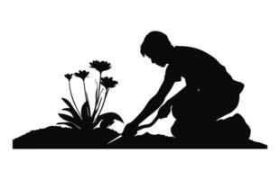un' giardinaggio silhouette, un' giardiniere nero vettore isolato su un' bianca sfondo