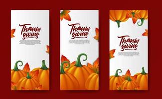 modello di storie di social media verdura zucca realistica del ringraziamento autunno foglie d'acero autunno vettore