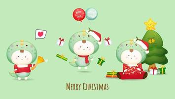 simpatico bambino in costume per l'illustrazione di buon natale premium vector