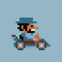 pixel arte di un' uomo guida un' kart vettore