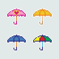 pixel ombrello icone impostato vettore illustrazione