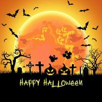 Halloween illustrazione con tomba e pipistrelli vettore