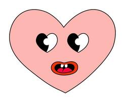 cuore rosa Sorridi personaggio per San Valentino giorno. occhi nel modulo cuore. portafortuna nel Groovy e y2k stile. vettore cartone animato illustrazione.
