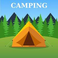 campeggio turista tenda su foresta paesaggio vettore