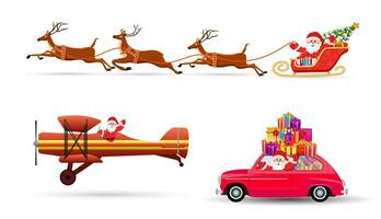 vettore illustrazione di Santa Claus volante con cervo