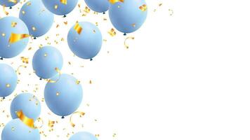 telaio blu palloncini e oro coriandoli per compleanno, festa, padre giorno, nuovo anno e saluto carta vettore