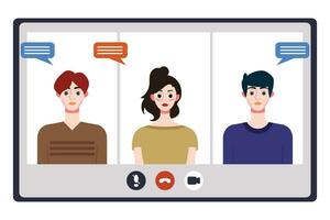 video conferenza concetto. persone avatar su computer schermo. vettore illustrazione