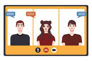 video conferenza concetto. persone avatar su computer schermo. vettore illustrazione