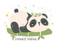 adorabile cartone animato panda addormentato su bambù, asilo bambino doccia ragazzo illustrazione. vettore