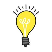 lampadina disegnata a mano doodle colorato icona segno illustrazione vettoriale isolato su sfondo bianco. brillante idea simbolo della lampadina.