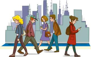 vettore illustrazione di americano persone a piedi nel il strada