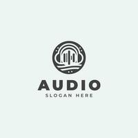 Audio logo disegno, nel monocromo, piatto stile, nero e bianca vettore