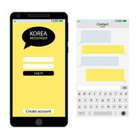 Corea messaggero utente interfaccia. Corea messaggero comunicazione app, dialogo e Chiacchierare comunicare schermo, vettore illustrazione, asiatico chat kakao parlare