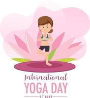 banner della giornata internazionale dello yoga con una donna che fa posa yoga vettore