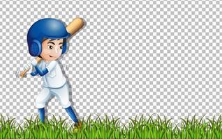 personaggio dei cartoni animati del giocatore di baseball sullo sfondo della griglia vettore