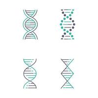 Set di icone di colore viola e turchese di fili a spirale del DNA vettore