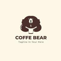 caffè design logo con un' immagine di un' orso potabile caffè nel il suo mano vettore