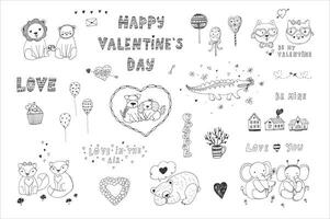 San Valentino giorno amore scarabocchio oggetti illustrazioni impostare. vettore