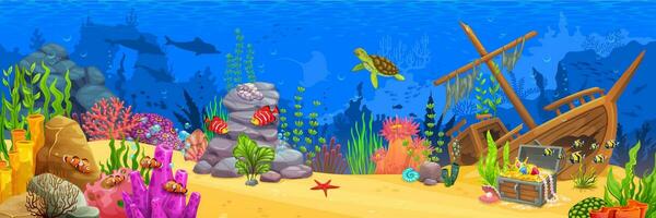 subacqueo cartone animato paesaggio con pesce e alga marina vettore