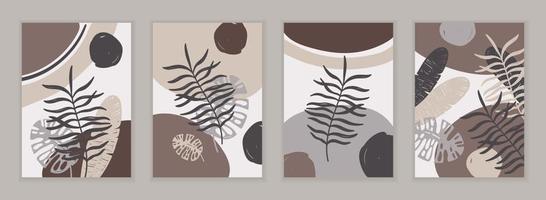 quattro poster vettoriali con foglie tropicali in colori pastello