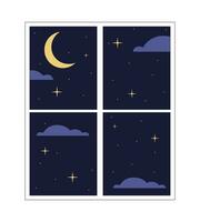 finestra notte 2d lineare cartone animato oggetto. ore notturne Luna finestra telaio isolato linea vettore elemento bianca sfondo. guardare fuori. Casa interno Visualizza sera colore piatto individuare illustrazione