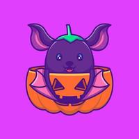 simpatico pipistrello e zucca felice halloween con illustrazioni di cartoni animati vettore