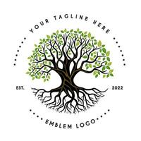 Vintage ▾ radice quercia logo. grande albero con radici. design per costruzione, alloggi, formazione scolastica, Salute e altri. vettore